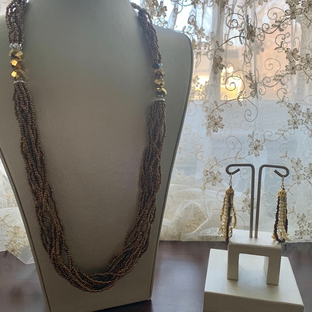 Fashion brown multi color necklace and earring set
